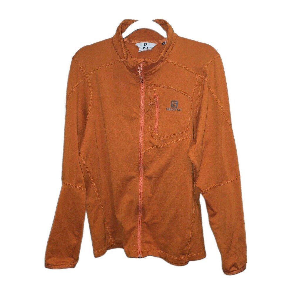 SALOMON Sz M Acti Therm Orange Full Zip L/S Thin Layering Logo Running Sweater